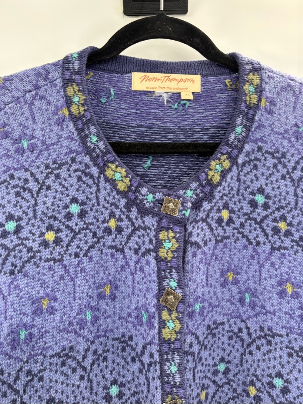 Norm Thompson Sweater Cardigan Floral Purple y2k 2000s Nordic Cottage Core Sz xl - Picture 4 of 11